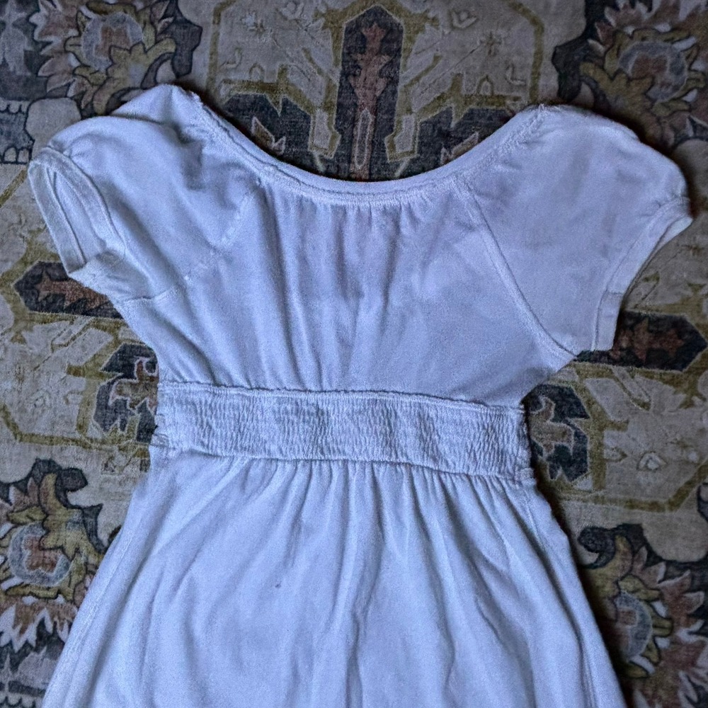 Vintage Abercrombie & Fitch White Empire Waist Babydoll Top Y2K Moose Logo Small - Picture 3 of 15